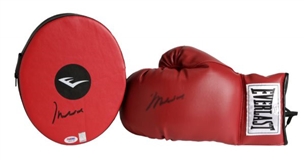 Muhammad Ali Signed Boxing Glove and Punching Pad (Two Signatures)